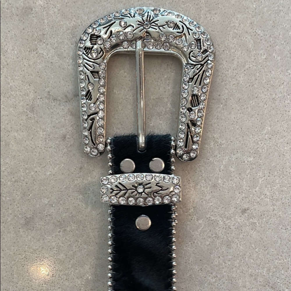 Rhinestone cowgirl big bling cowhide belt black